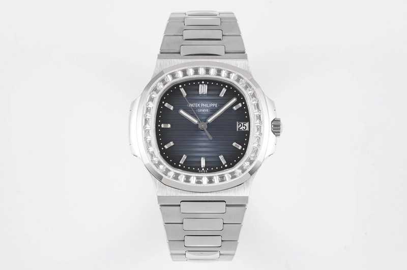 Patek Philippe Nautilus 5711 PPF 1:1 Best Edition Blue Dial Diamonds Bezel on SS Bracelet 324CS (Free box)