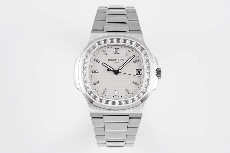 Patek Philippe Nautilus 5711 PPF 1:1 Best Edition White Dial Diamonds Bezel on SS Bracelet 324CS (Free box)