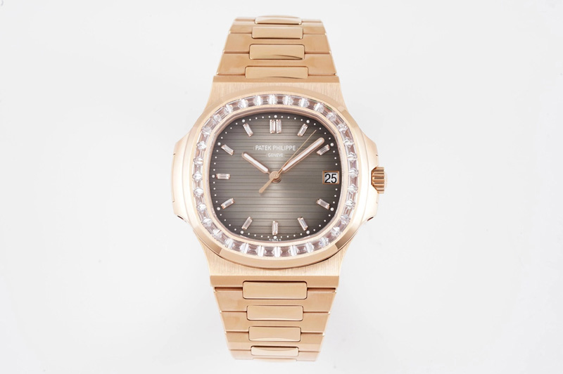 Patek Philippe Nautilus 5711/1R T Crystal Bezel PPF V4 1:1 Best Edition Brown Textured Dial on RG Bracelet 324CS (Free box)
