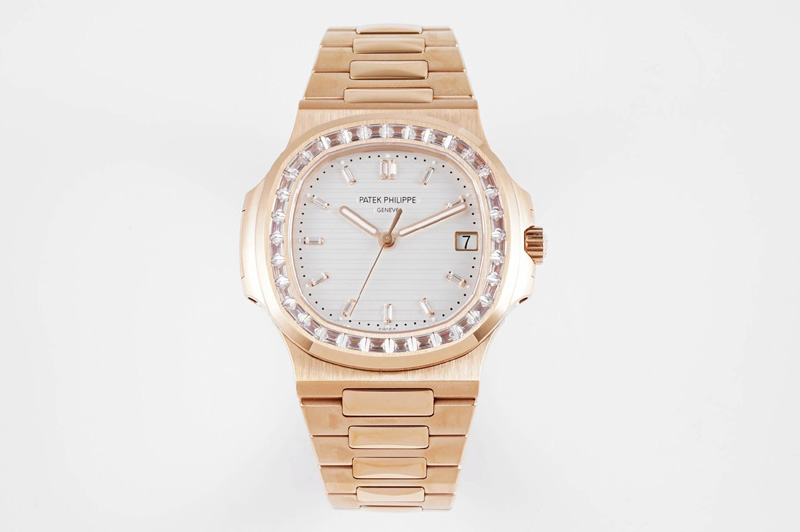 Patek Philippe Nautilus 5711/1R T Crystal Bezel PPF V4 1:1 Best Edition White Textured Dial on RG Bracelet 324CS (Free box)