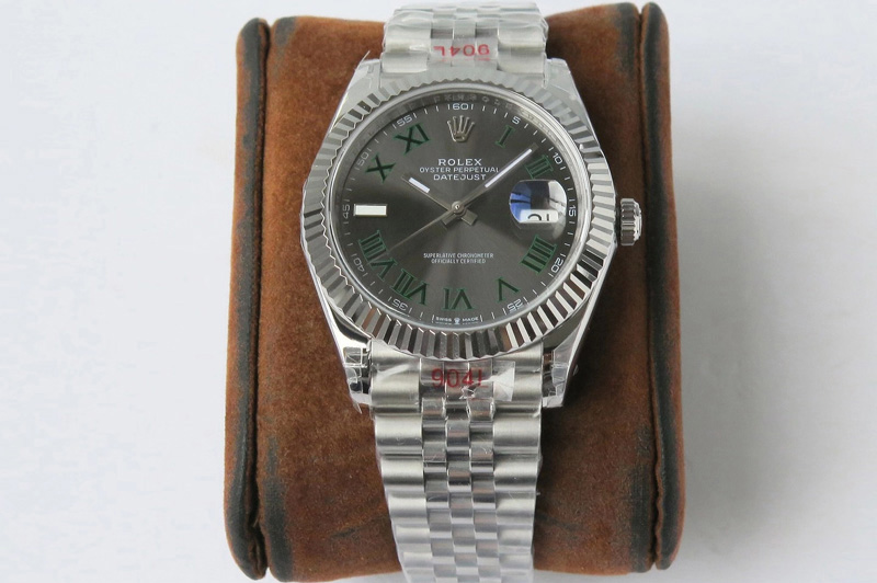 Rolex DateJust 41 126334 VRF 1:1 Best Edition 904L Steel Gray Dial Green Roman Markers on SS Jubilee Bracelet A3235