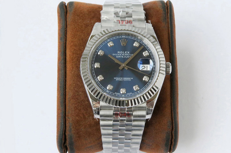 Rolex DateJust 41 126334 VRF 1:1 Best Edition 904L Steel Blue Dial Diamonds Markers on SS Jubilee Bracelet A3235