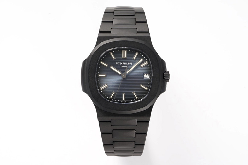 Patek Philippe Nautilus Jumbo 5711 Super Replication DLC PPF 1:1 Best Edition Blue Textured Dial on DLC Bracelet PPF324