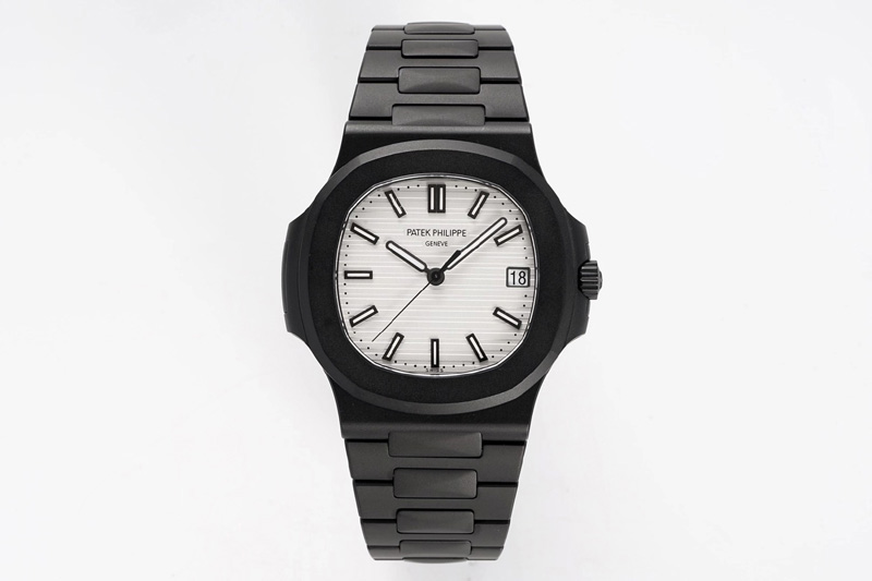 Patek Philippe Nautilus Jumbo 5711 Super Replication DLC PPF 1:1 Best Edition White Textured Dial on DLC Bracelet PPF324