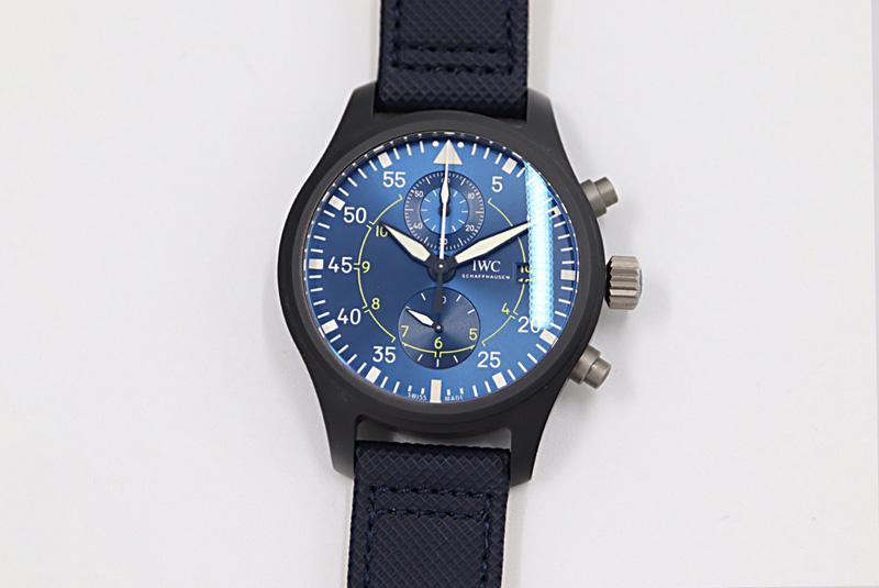 IWC Pilot Chrono Blue Angels Black Ceramic ZF Best Edition on Blue Leather Strap A7750