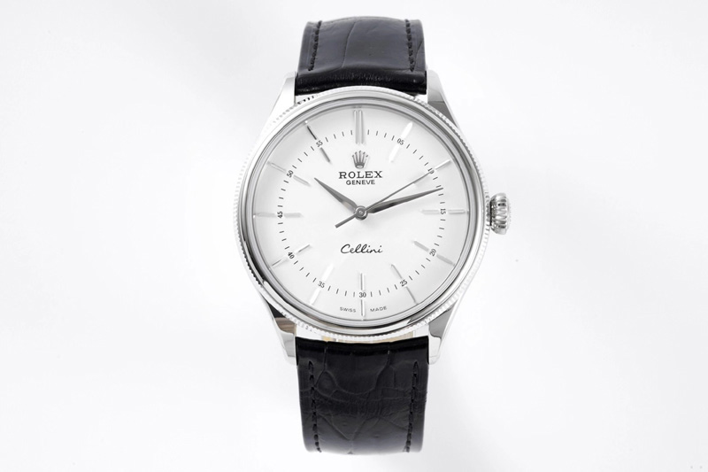Rolex Cellini SS KZF 1:1 Best Edition White Dial Sticks Markers on Black Leather Strap SA3132