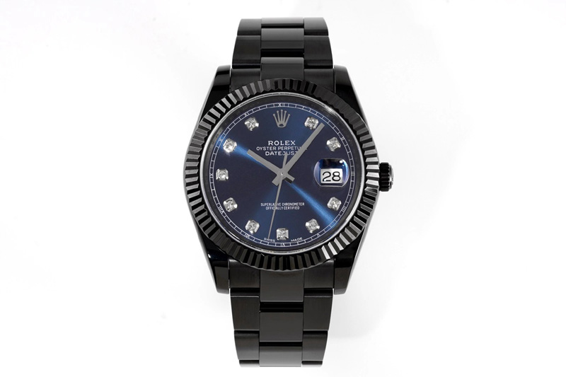 Rolex DateJust 41MM 126334 Blaken DLC VRF 1:1 Best Edition Blue Dial Diamonds Markers on DLC Jubilee Bracelet A3235