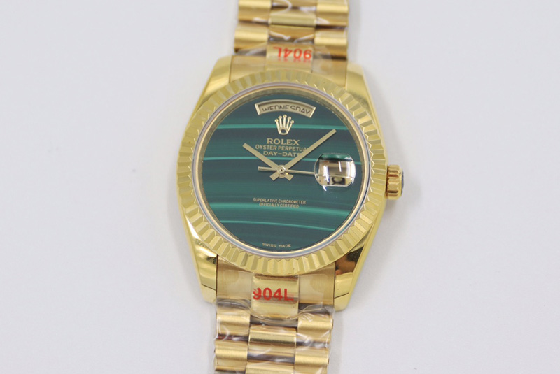 Rolex Day Date 36 YG DDF Best Edition Green Stone Dial on YG Bracelet A2836