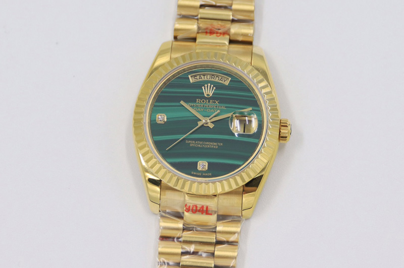 Rolex Day Date 36 YG DDF Best Edition Green Stone Dial on YG Bracelet A2836