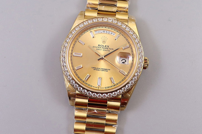 Rolex Day-Date 40mm 228239 EWF Best Edtion YG Diamond Bezel Gold Dial President Bracelet A3255