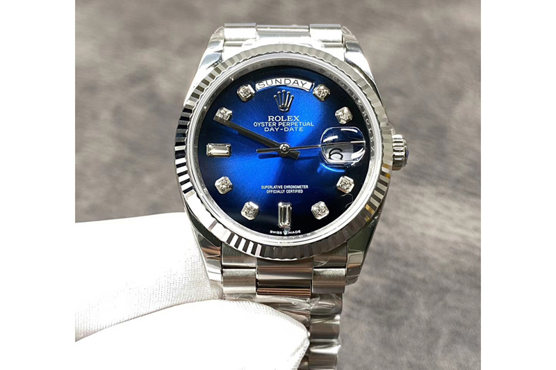 Rolex Day Date 36 128239 GMF 1:1 Best Edition 904L Steel Blue Dial Diamonds Markers on Bracelet A2836