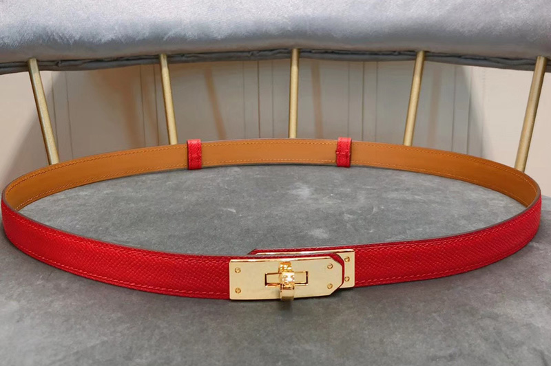 Women's Hermes 17mm Gold Kelly Buckle Leather belts in Red Epsom Leather