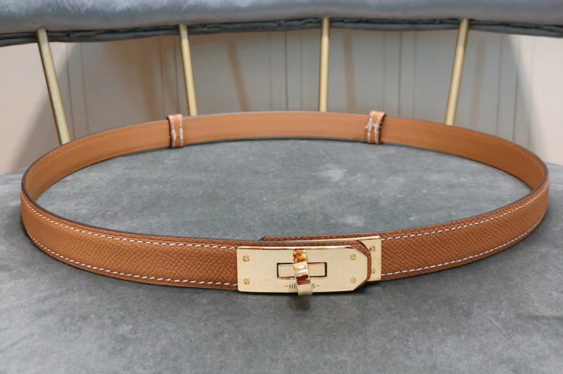 Women's Hermes 17mm Gold Kelly Buckle Leather belts in Brown Epsom Leather