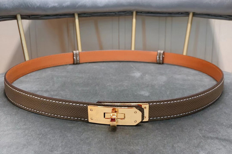 Women's Hermes 17mm Gold Kelly Buckle Leather belts in Gray Epsom Leather