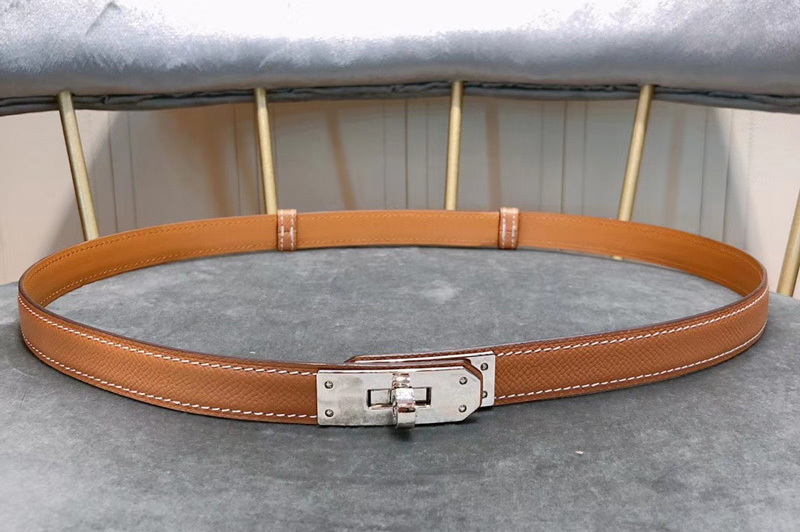Women's Hermes 17mm Kelly Belts Silver Buckle in Brown Epsom Leather