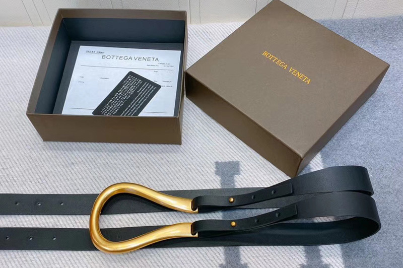 Bottega Veneta 577041 Double-strap belt with horseshoe-shaped buckle in Black Calf Leather