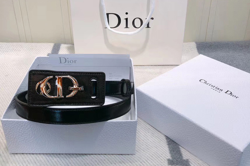 Dior 30 Montaigne lambskin belt With Silver CD buckle in Black lambskin Leather