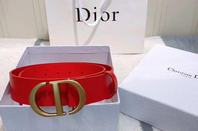 Dior 30 Montaigne 35mm belt With CD logo Buckle in Red Calfskin Leather