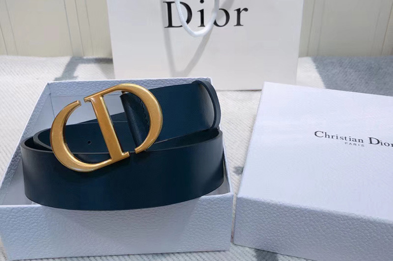 Dior 30 Montaigne 35mm belt With CD logo Buckle in Blue Calfskin Leather