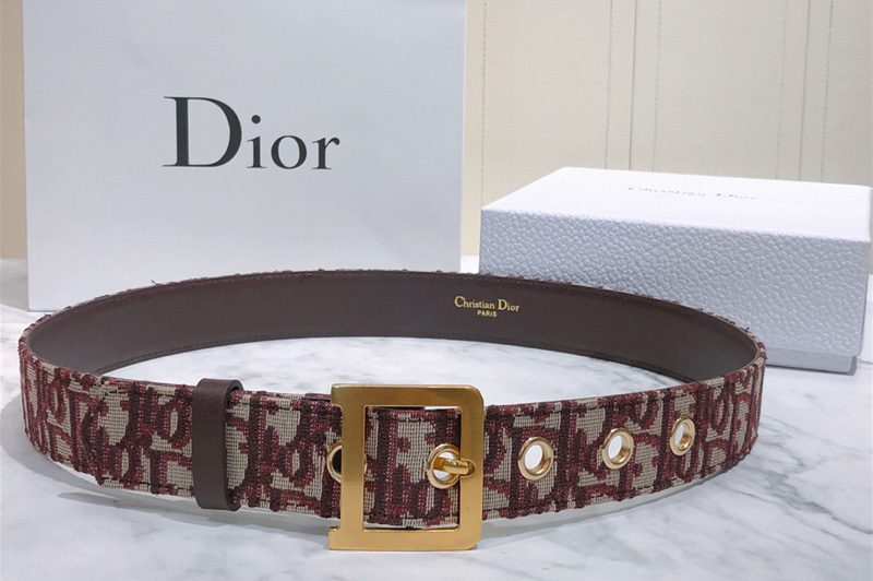 Diorquake Dior Oblique Belt 35mm in burgundy Dior Oblique jacquard canvas