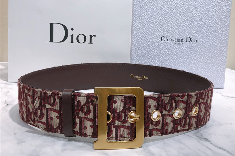 Diorquake Dior Oblique Belt 55mm in burgundy Dior Oblique jacquard canvas