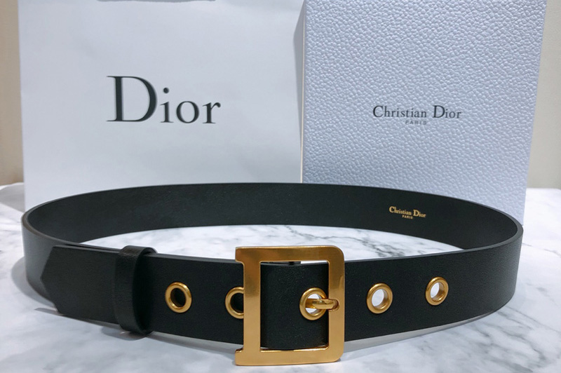 Dior Diorquake Calfskin Belt 35mm in Black Calfskin Leather