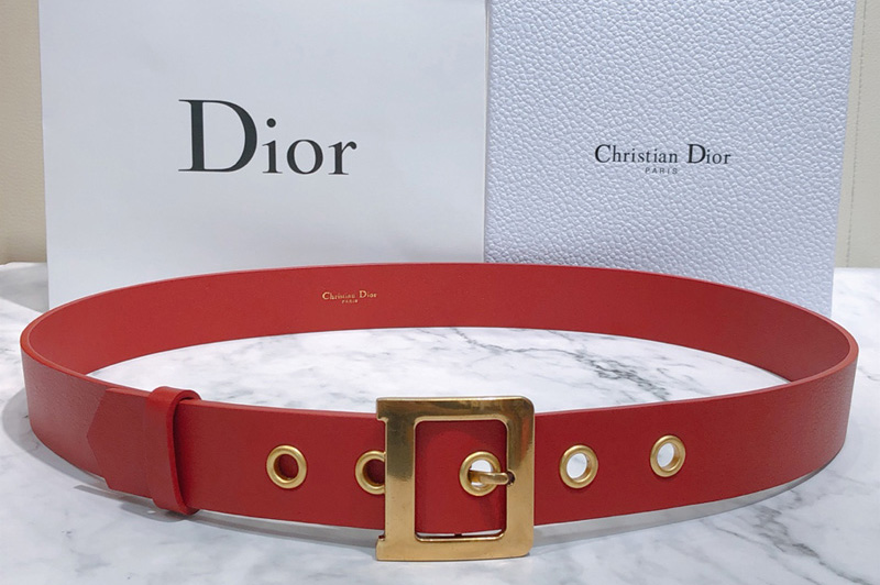 Dior Diorquake Calfskin Belt 35mm in Red Calfskin Leather