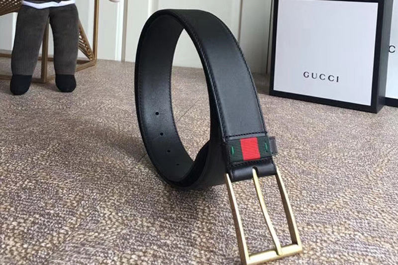 Gucci 474811 4cm Leather belt with Red/Green Web in Black leather