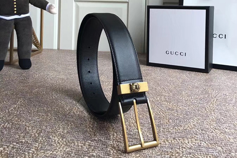 Gucci 474811 4cm Leather belt Gold buckle in Black leather