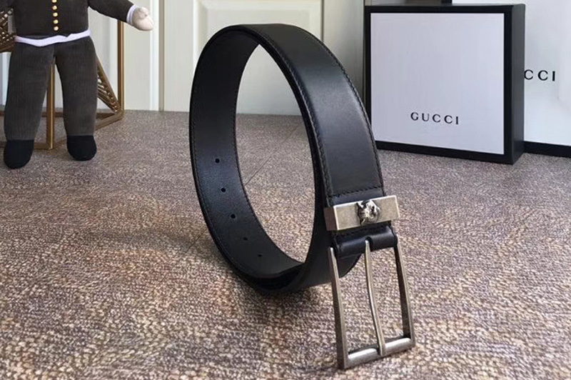 Gucci 474811 4cm Leather belt Silver buckle in Black leather