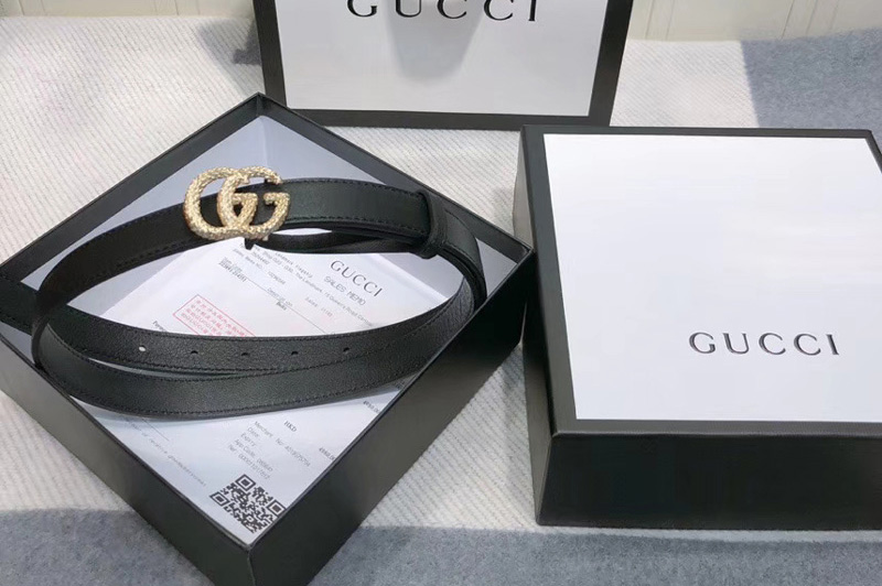 Gucci 2cm Leather belt with torchon Double G buckle in Black Leather