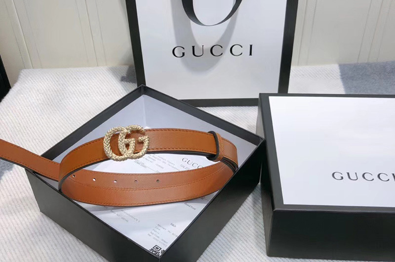 Gucci 2cm Leather belt with torchon Double G buckle in Brown Leather