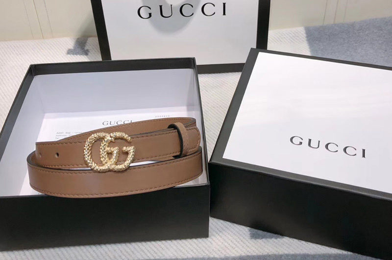 Gucci 2cm Leather belt with torchon Double G buckle in Khaki Leather