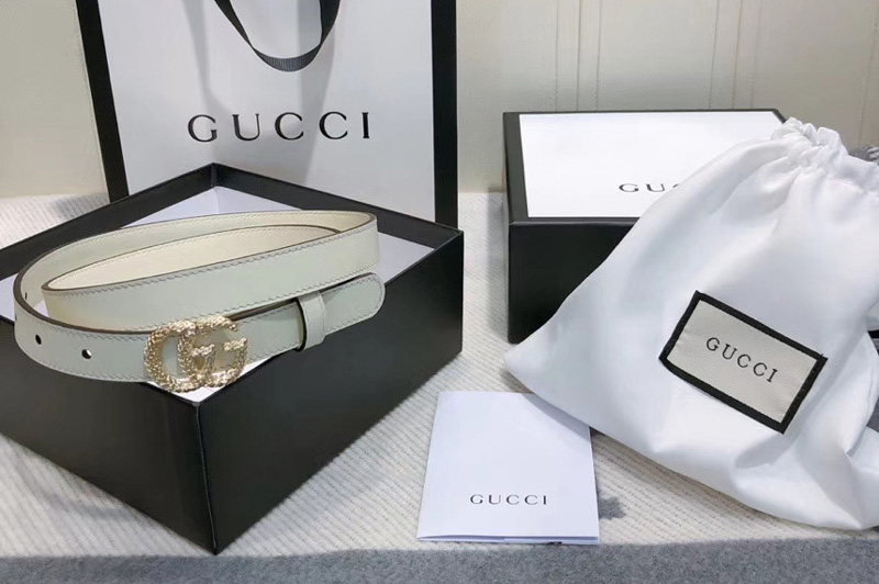 Women's Gucci 2cm Leather belt with torchon Double G buckle in White Leather