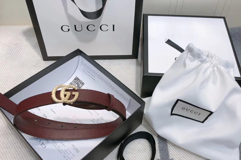 Women's Gucci 2cm Leather belt with torchon Double G buckle in Bordeaux Leather
