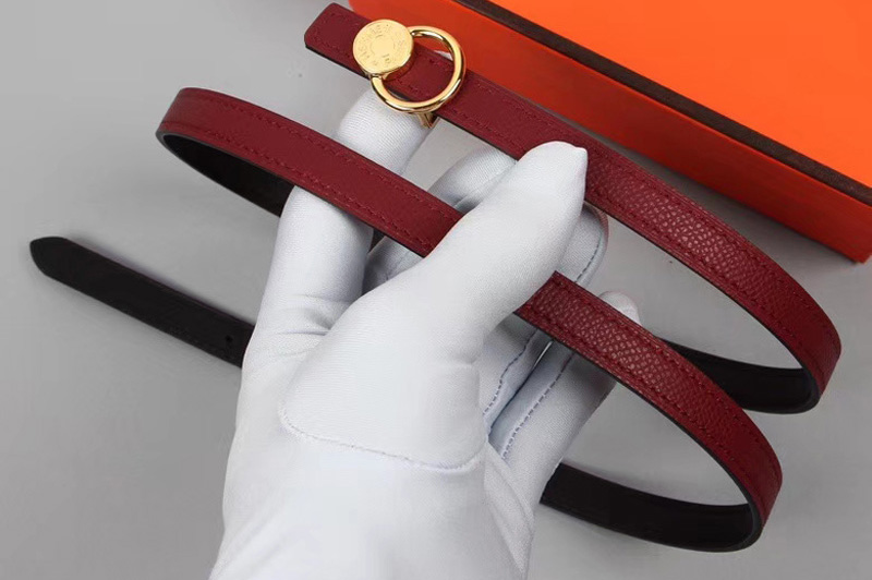 Women's Hermes 15mm Mini Laquee Reversible belt Gold Buckle in Bordeaux/Black Epsom Leather