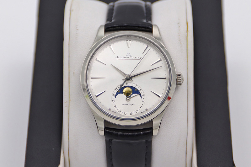 Jaeger-LeCoultre Master Ultra Thin Moonphase SS/LE White Dial Black Leather Strap TW MY9015 to Cal.925