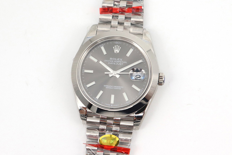 Rolex DateJust 41 126334 SS TW 1:1 Best Edition Gray Dial Stick Markers on Jubilee Bracelet A3135 Clone