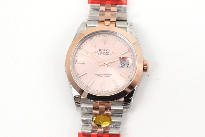 Rolex DateJust 41 126334 SS/RG TW 1:1 Best Edition Pink Dial Stick Markers on Jubilee Bracelet A3235 Clone