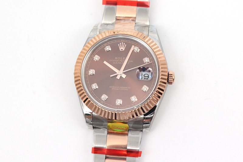 Rolex DateJust 41 126334 SS/RG TW 1:1 Best Edition Brown Dial Diamond Markers on Oyster Bracelet A3235 Clone
