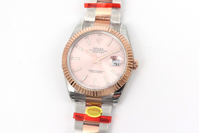 Rolex DateJust 41 126334 SS/RG TW 1:1 Best Edition Pink Dial Stick Markers on Oyster Bracelet A3235 Clone