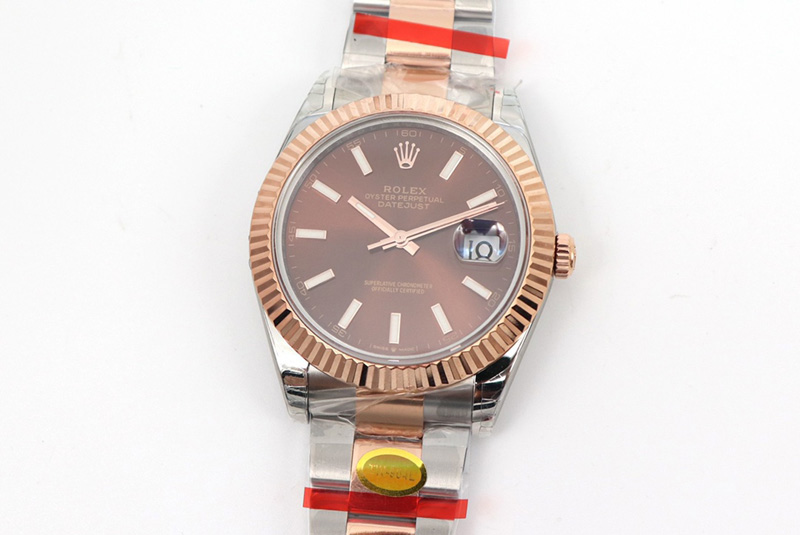 Rolex DateJust 41 126334 SS/RG TW 1:1 Best Edition Brown Dial Stick Markers on Oyster Bracelet A3235 Clone