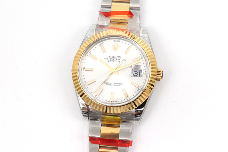 Rolex DateJust 41 126334 SS/YG TW 1:1 Best Edition White Dial Stick Markers on Oyster Bracelet A3235 Clone