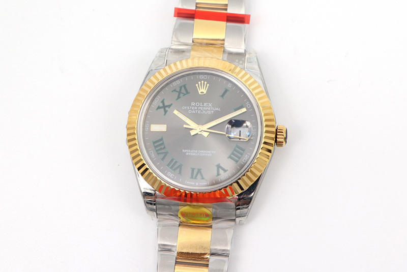 Rolex DateJust 41 126334 SS/YG TW 1:1 Best Edition Gray Dial Green Roman Markers on Oyster Bracelet A3235 Clone