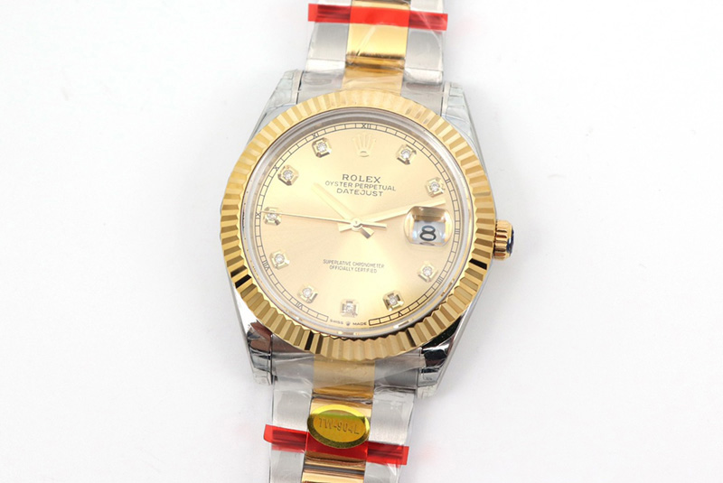 Rolex DateJust 41 126334 SS/YG TW 1:1 Best Edition Gold Dial Diamond Markers on Oyster Bracelet A3235 Clone