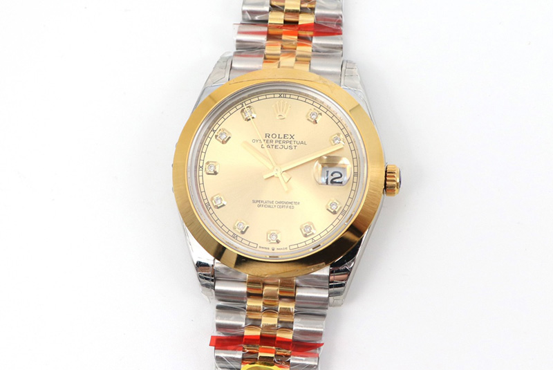 Rolex DateJust 41 126334 SS/YG TW 1:1 Best Edition Gold Dial Diamond Markers on Jubilee Bracelet A3235 Clone