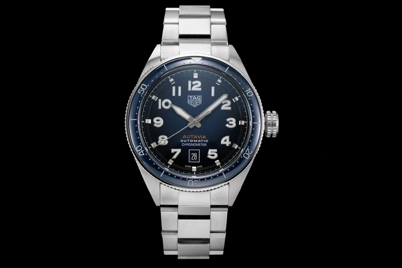 Tag Heuer Autavia WBE5116 42mm SS KOR 1:1 Best Edition Blue Ceramic bezel Blue Dial on SS Bracelet SW200 (Free Nylon and Leather
