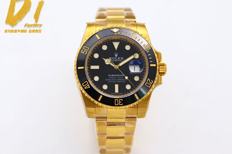 Rolex Submariner 116618 LN D1F Best Edition YG Wrapped Black Dial on YG Wrapped Bracelet A2836