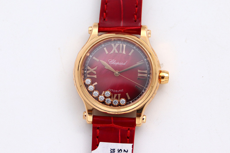 Chopard Happy Sport Automatic RG 36mm ZF Best Edtion Red Mop Dial on Red Leather Strap Miyota 9015