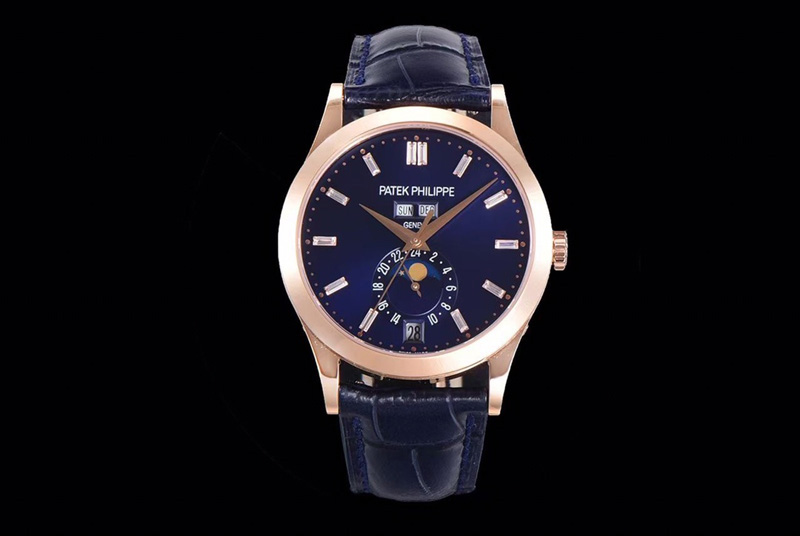 Patek Philippe Annual Calendar Complications 5396 RG GRF Best Edition Blue dial T Crystal Markers on Blue leather strap A324